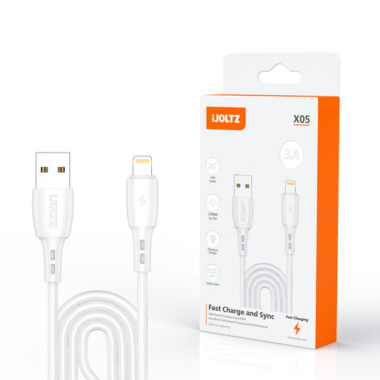 3 A Charging Cable USB to Lightning White 6.6 ft